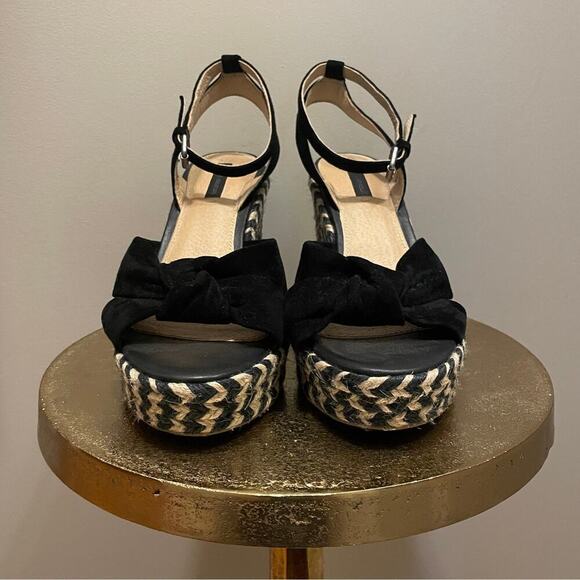 Frye Size 9M Black Suede Wedge Sandals | Braided Espadrille Heel, Sold Out, New - Picture 10 of 10